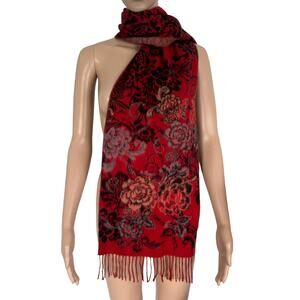 Romantic Whimsygoth Boho Floral Tapestry Fringe Scarf Vampire Red Roses Cozy